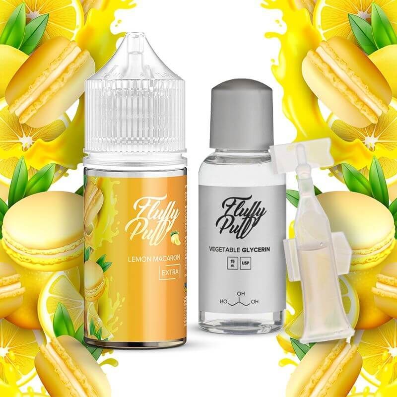 Fluffy Puff Lemon Macaron 30мл — Набір для самозамісу (сольовий нікотин)