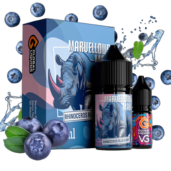 Marvellous Max Rhinoceros Blueberry 30мл — Набір для самозамісу (сольовий нікотин)